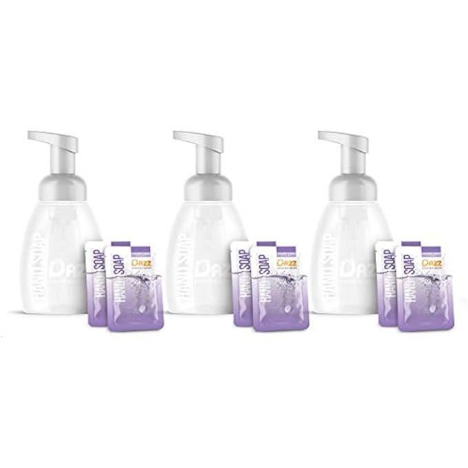 Dazz FOAMING HAND SOAP WHOLE HOUSE STARTER KIT (3 REUSABLE FOAMING BOTTLE DISPENSERS, 6 TABLET PACKETS) LIQUID HAND WASH, NATURALLY SAFE & NON TOXIC, RICH LATHER, LAVENDER LEMON SCENT - Image 1